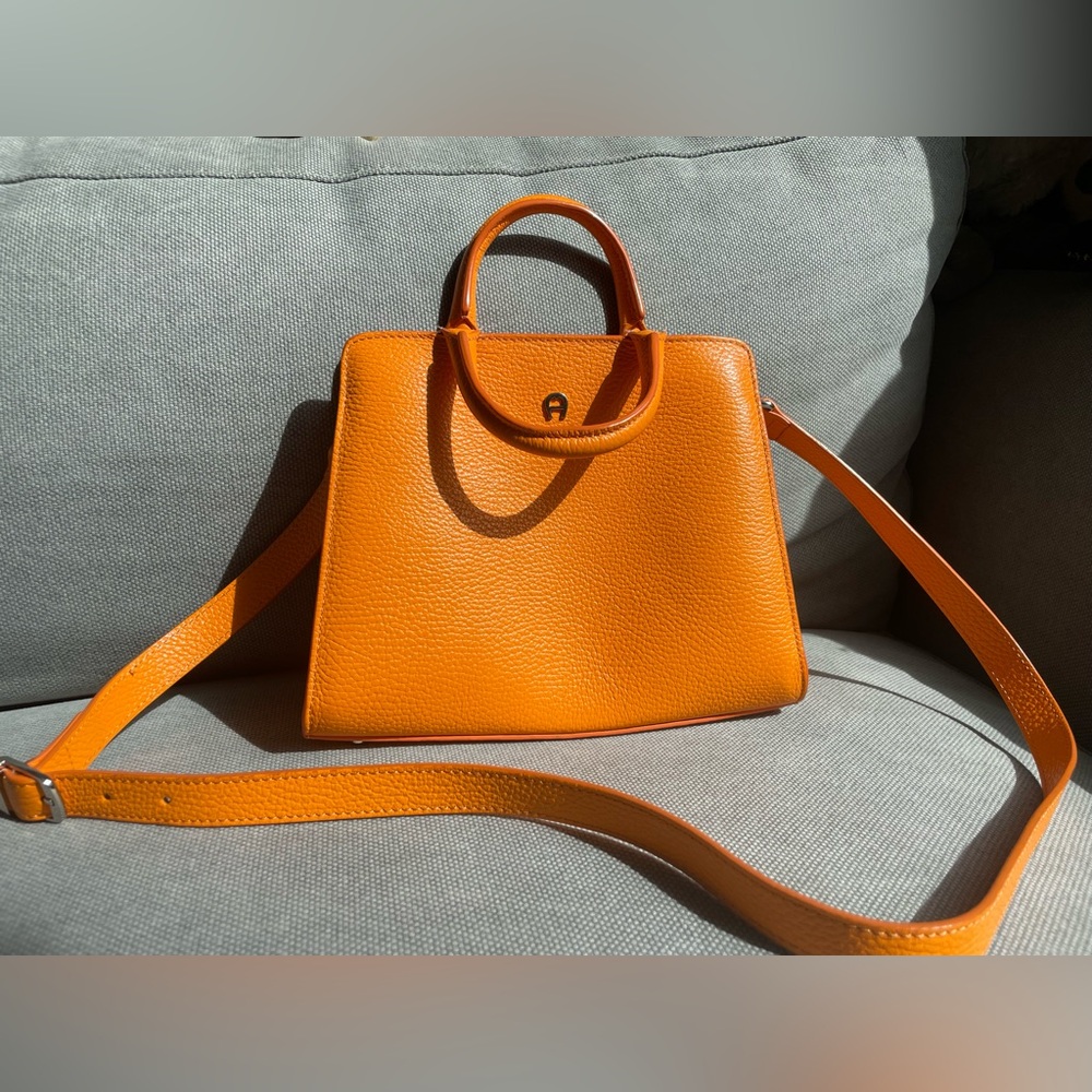 Aigner Orange Leather Cybill Crossbody Handbag